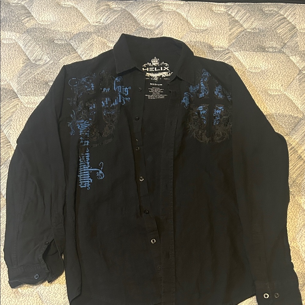 Helix Black Long Sleeve with Blue Embroidery